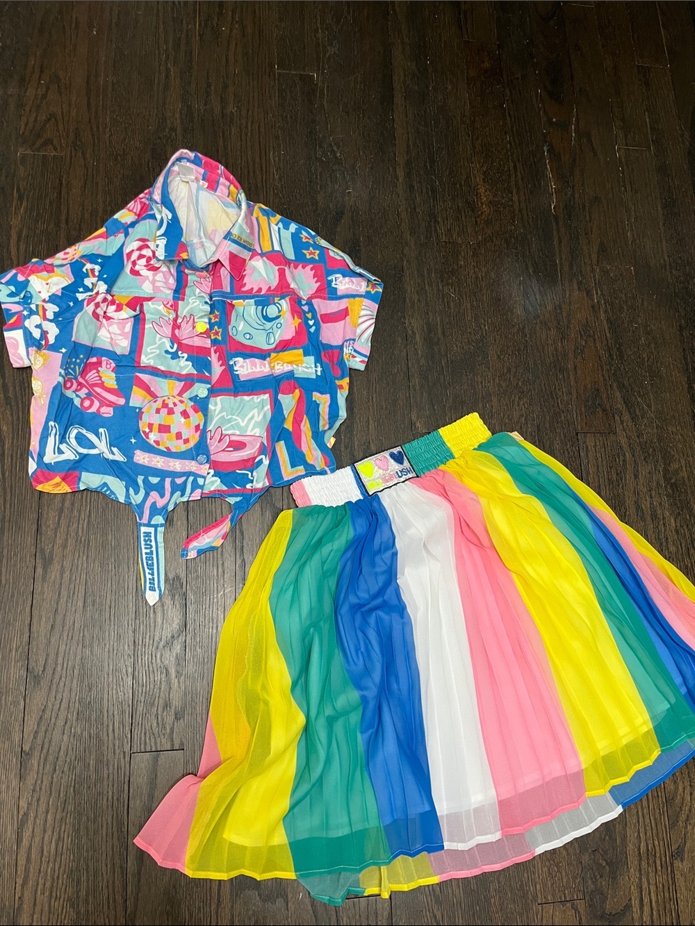 Billie blush Colorful Printed Crop Top & Rainbow Pleated Skirt Set
